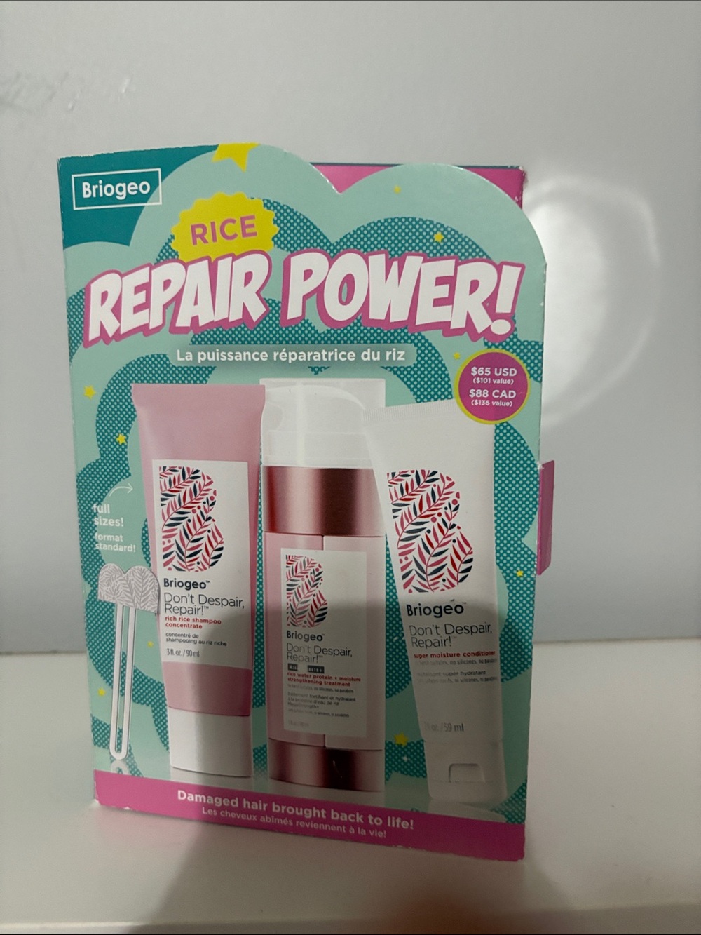 Briogeo Rice Repair Power! Trio in Mint & Pink Packaging